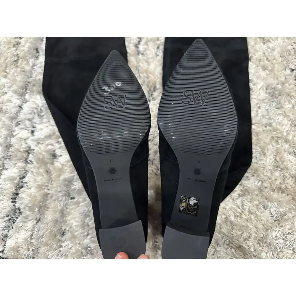 Stuart Weitzman Black Avenue City OTK Suede Boots 9 NWOB